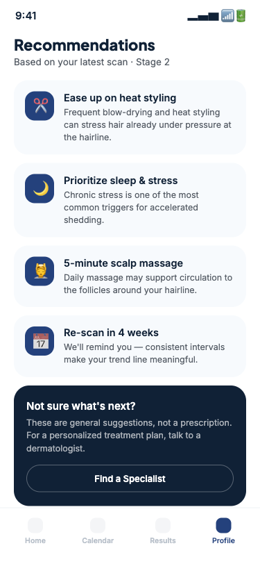 Recommendations screen with personalized suggestions